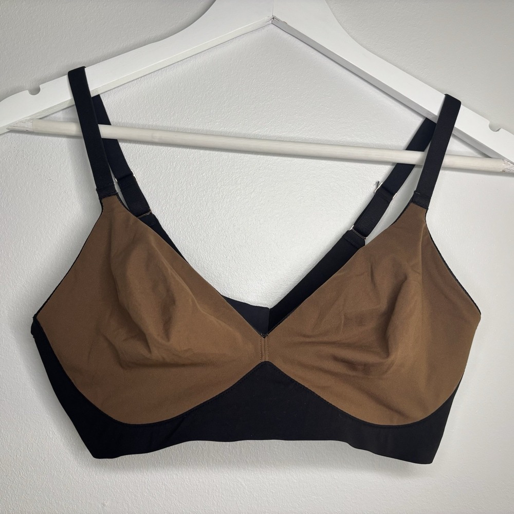 SPANX The Nudist Wireless Bra 36C Brown Black Colorblock Unlined Molded Cups